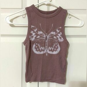 Hollister Brown Tank Top with White Butterfly Design